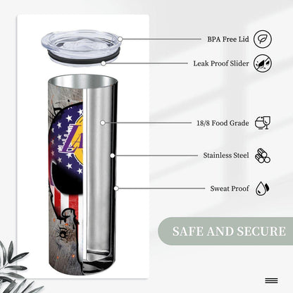 ColorFlow | Los Angeles Basketball Inspired 20oz Straight Tumbler | Lakers Skull American Flag Design | Personalization Optional