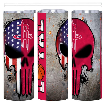 ColorFlow | Houston Basketball Inspired 20oz Straight Tumbler | Rockets Skull American Flag Design | Personalization Optional