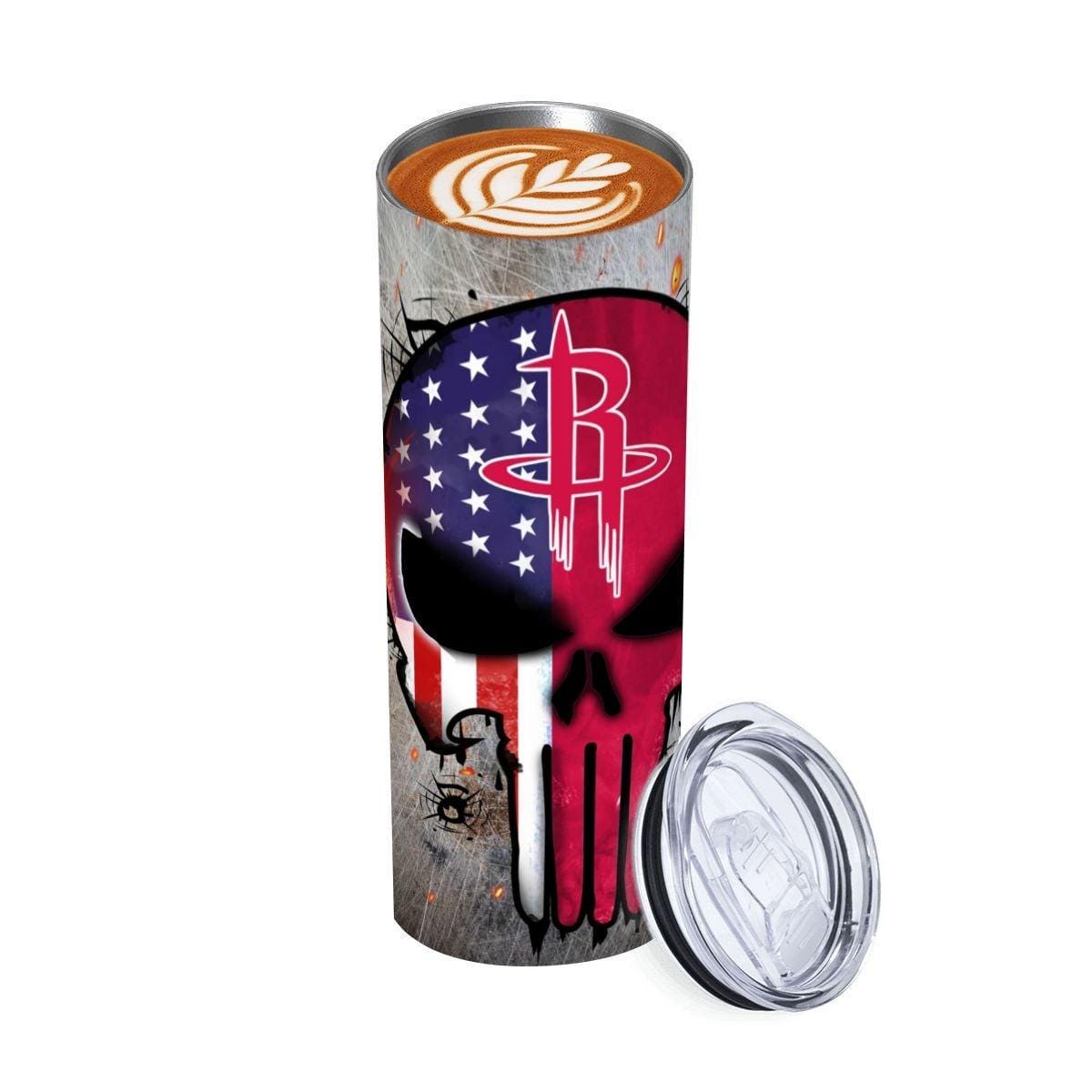 ColorFlow | Houston Basketball Inspired 20oz Straight Tumbler | Rockets Skull American Flag Design | Personalization Optional