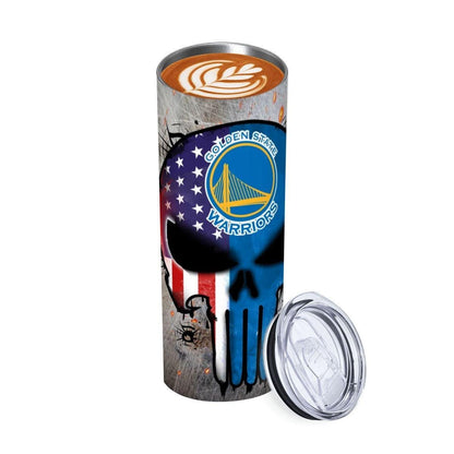 ColorFlow | Golden State Basketball Inspired 20oz Straight Tumbler | Warriors Skull American Flag Design | Personalization Optional