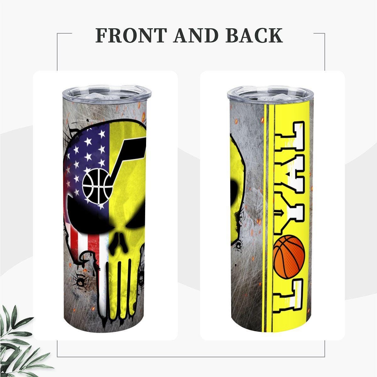 ColorFlow | Utah Basketball Inspired 20oz Straight Tumbler | Jazz Skull American Flag Design | Personalization Optional