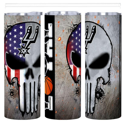 ColorFlow | San Antonio Basketball Inspired 20oz Straight Tumbler | Spurs Skull American Flag Design | Personalization Optional