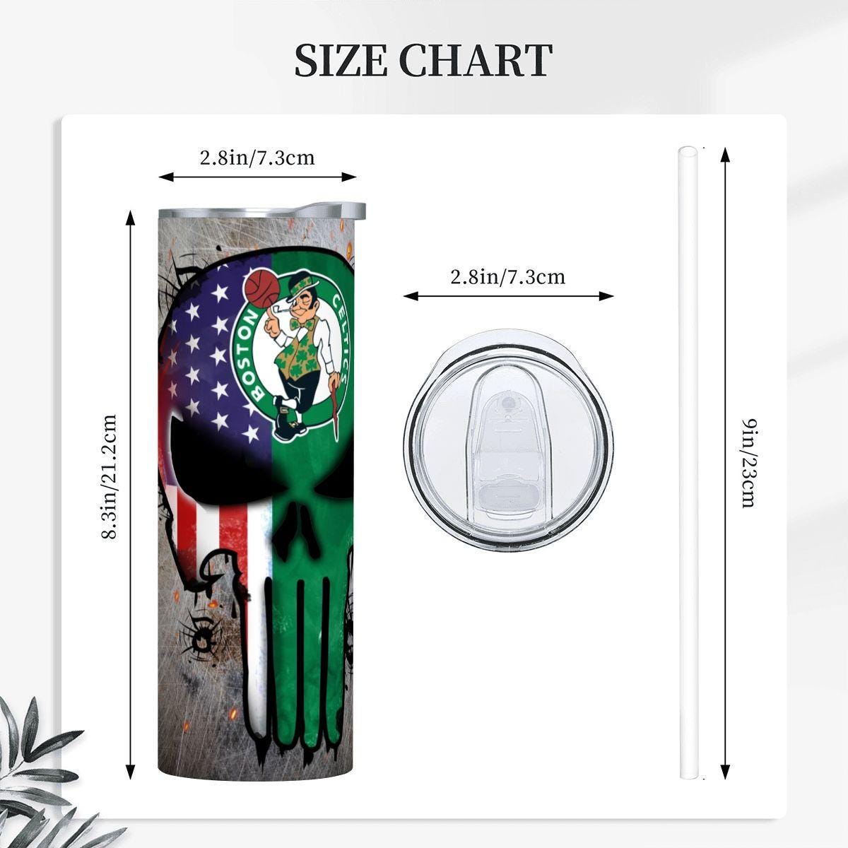 ColorFlow | Boston Basketball Inspired 20oz Straight Tumbler | Celtics Skull American Flag Design | Personalization Optional