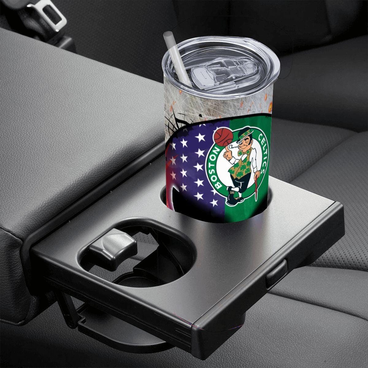 ColorFlow | Boston Basketball Inspired 20oz Straight Tumbler | Celtics Skull American Flag Design | Personalization Optional