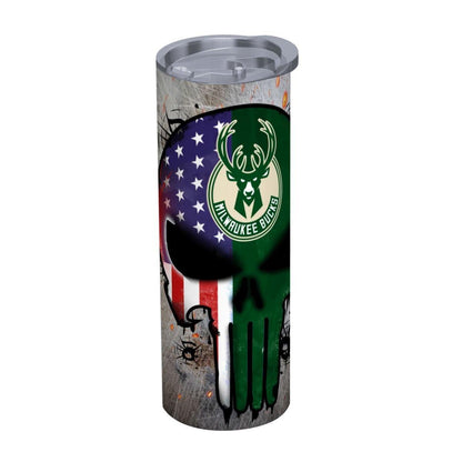 ColorFlow | Milwaukee Basketball Inspired 20oz Straight Tumbler | Bucks Skull American Flag Design | Personalization Optional