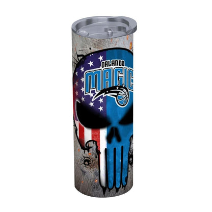 ColorFlow | Orlando Basketball Inspired 20oz Straight Tumbler | Magic Skull American Flag Design | Personalization Optional