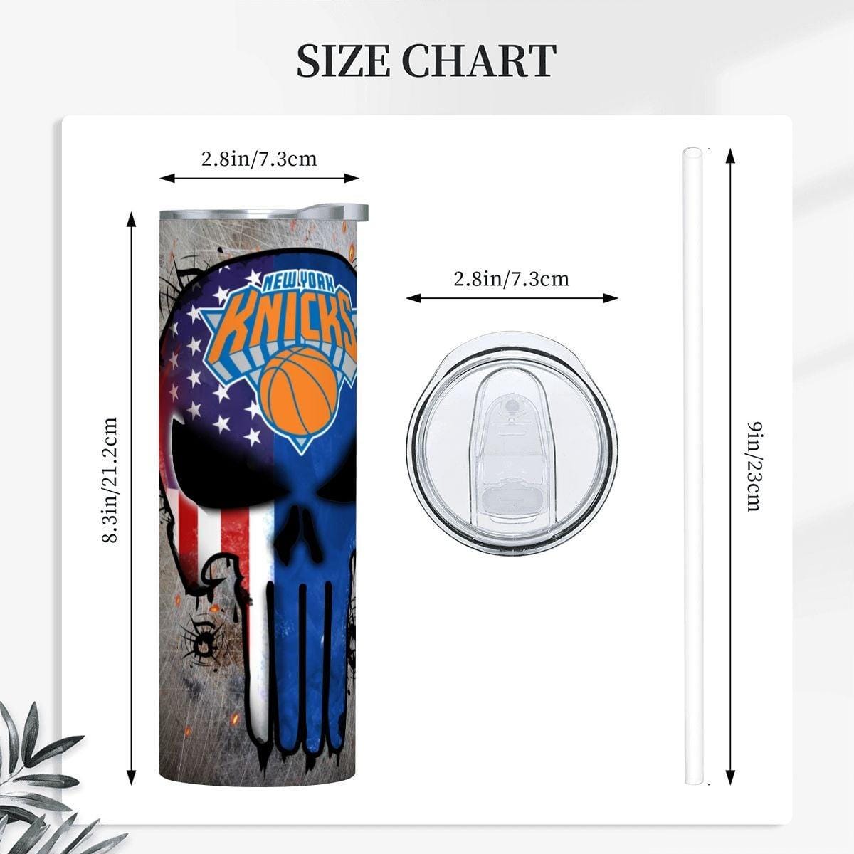 ColorFlow | New York Basketball Inspired 20oz Straight Tumbler | Knicks Skull American Flag Design | Personalization Optional