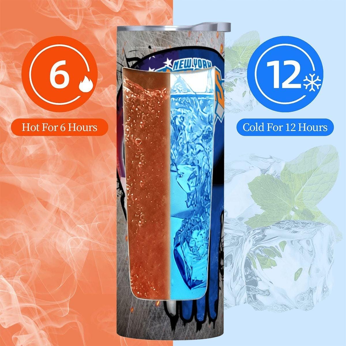 ColorFlow | New York Basketball Inspired 20oz Straight Tumbler | Knicks Skull American Flag Design | Personalization Optional