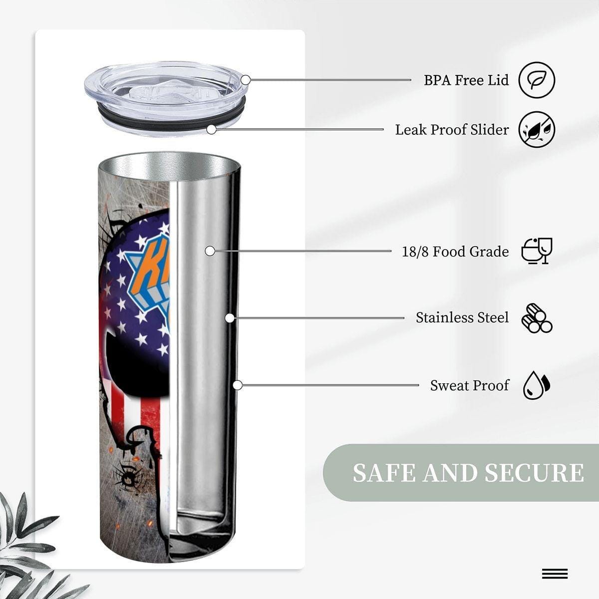 ColorFlow | New York Basketball Inspired 20oz Straight Tumbler | Knicks Skull American Flag Design | Personalization Optional