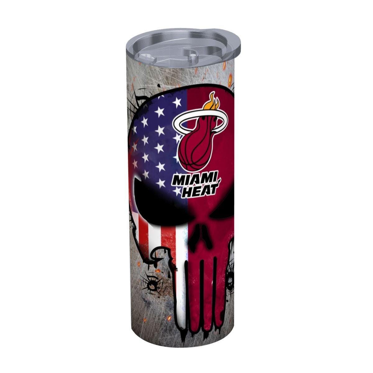 ColorFlow | Miami Basketball Inspired 20oz Straight Tumbler | Heat Skull American Flag Design | Personalization Optional