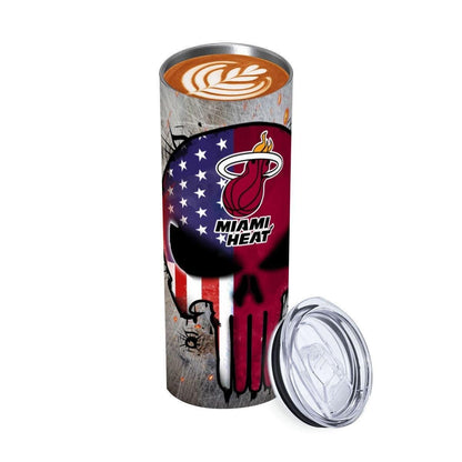 ColorFlow | Miami Basketball Inspired 20oz Straight Tumbler | Heat Skull American Flag Design | Personalization Optional