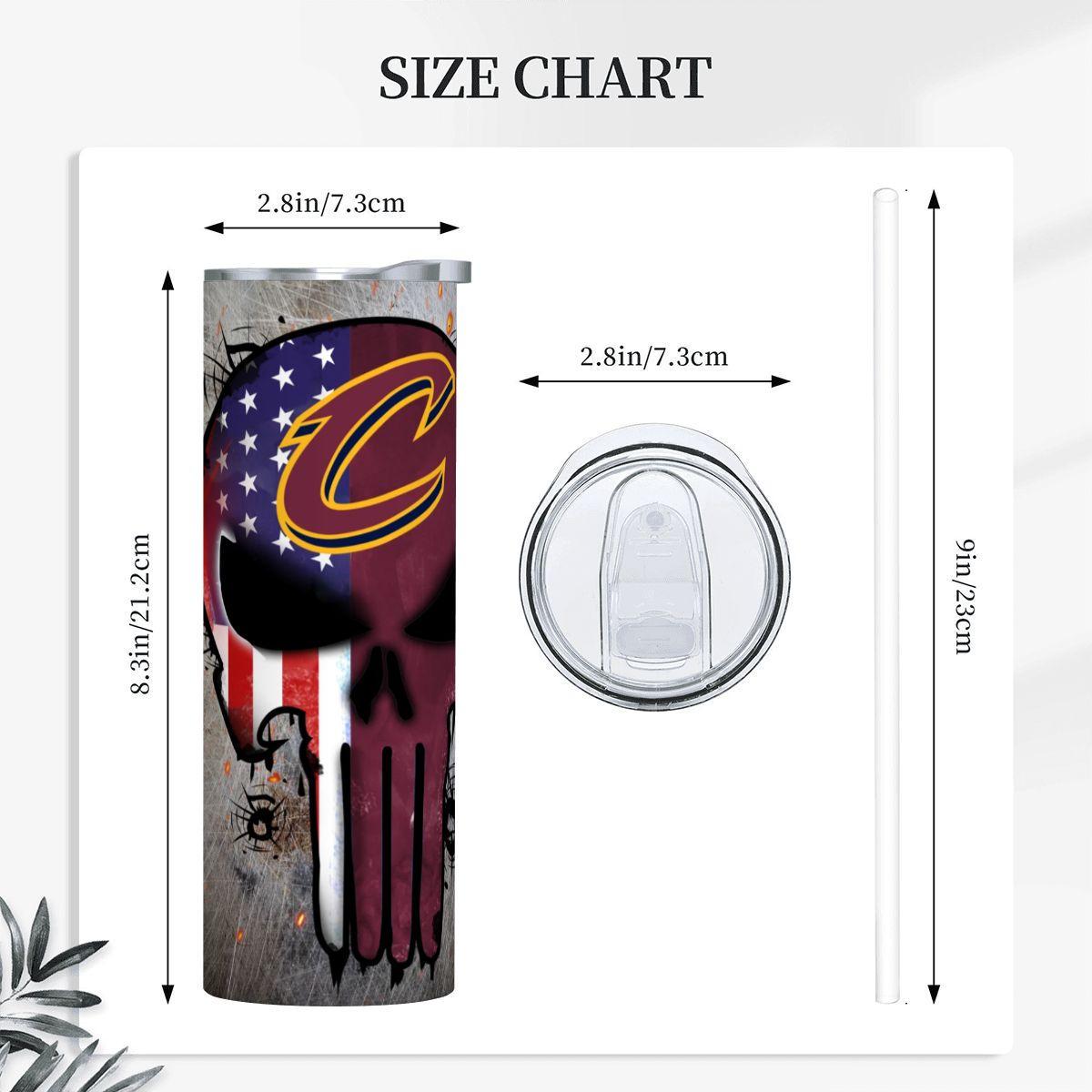ColorFlow | Cleveland Basketball Inspired 20oz Straight Tumbler | Cavaliers Skull American Flag Design | Personalization Optional