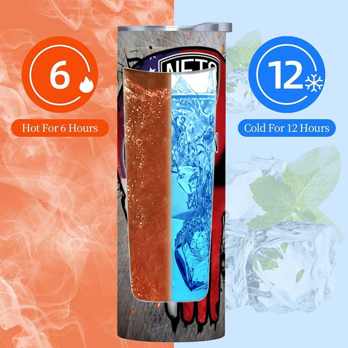 ColorFlow | Brooklyn Basketball Inspired 20oz Straight Tumbler | Nets Skull American Flag Design | Personalization Optional
