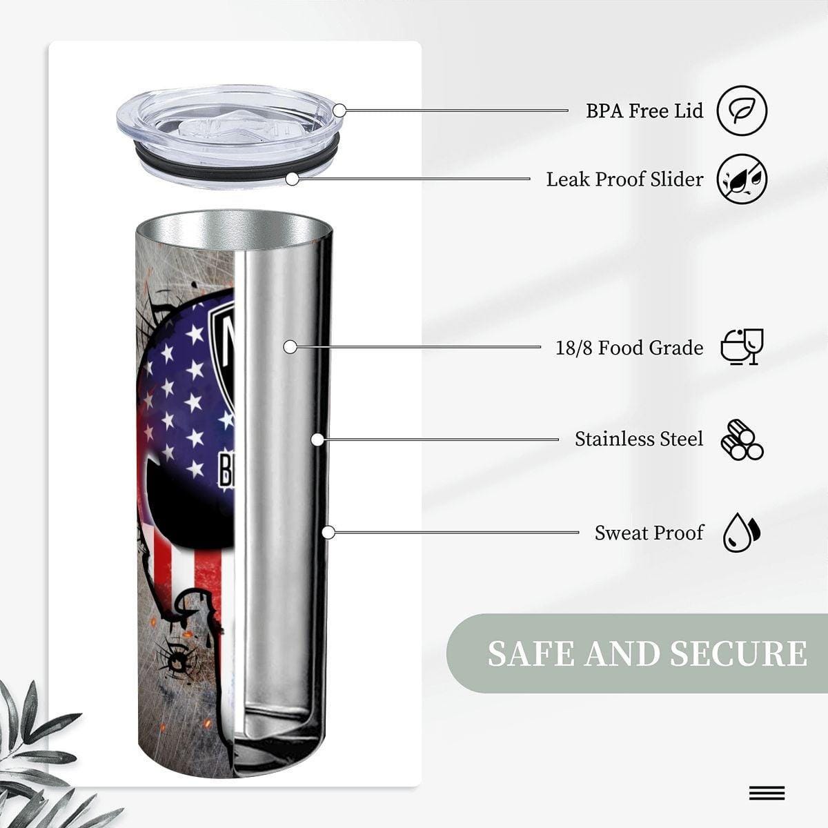 ColorFlow | Brooklyn Basketball Inspired 20oz Straight Tumbler | Nets Skull American Flag Design | Personalization Optional