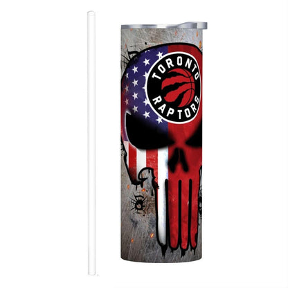 ColorFlow | Toronto Basketball Inspired 20oz Straight Tumbler | Raptors Skull American Flag Design | Personalization Optional