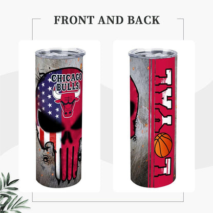 ColorFlow | Chicago Basketball Inspired 20oz Straight Tumbler | Bulls Skull American Flag Design | Personalization Optional