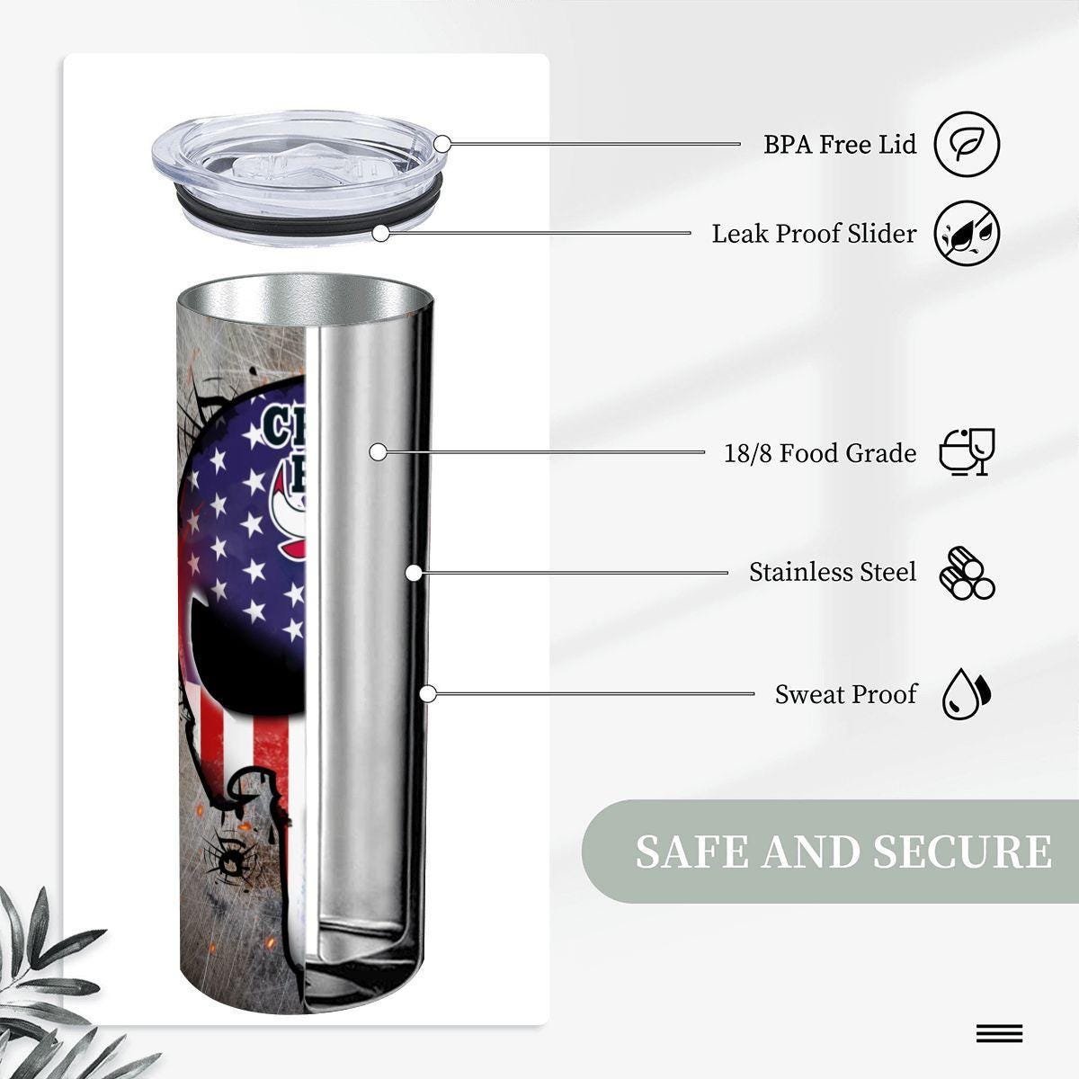 ColorFlow | Chicago Basketball Inspired 20oz Straight Tumbler | Bulls Skull American Flag Design | Personalization Optional
