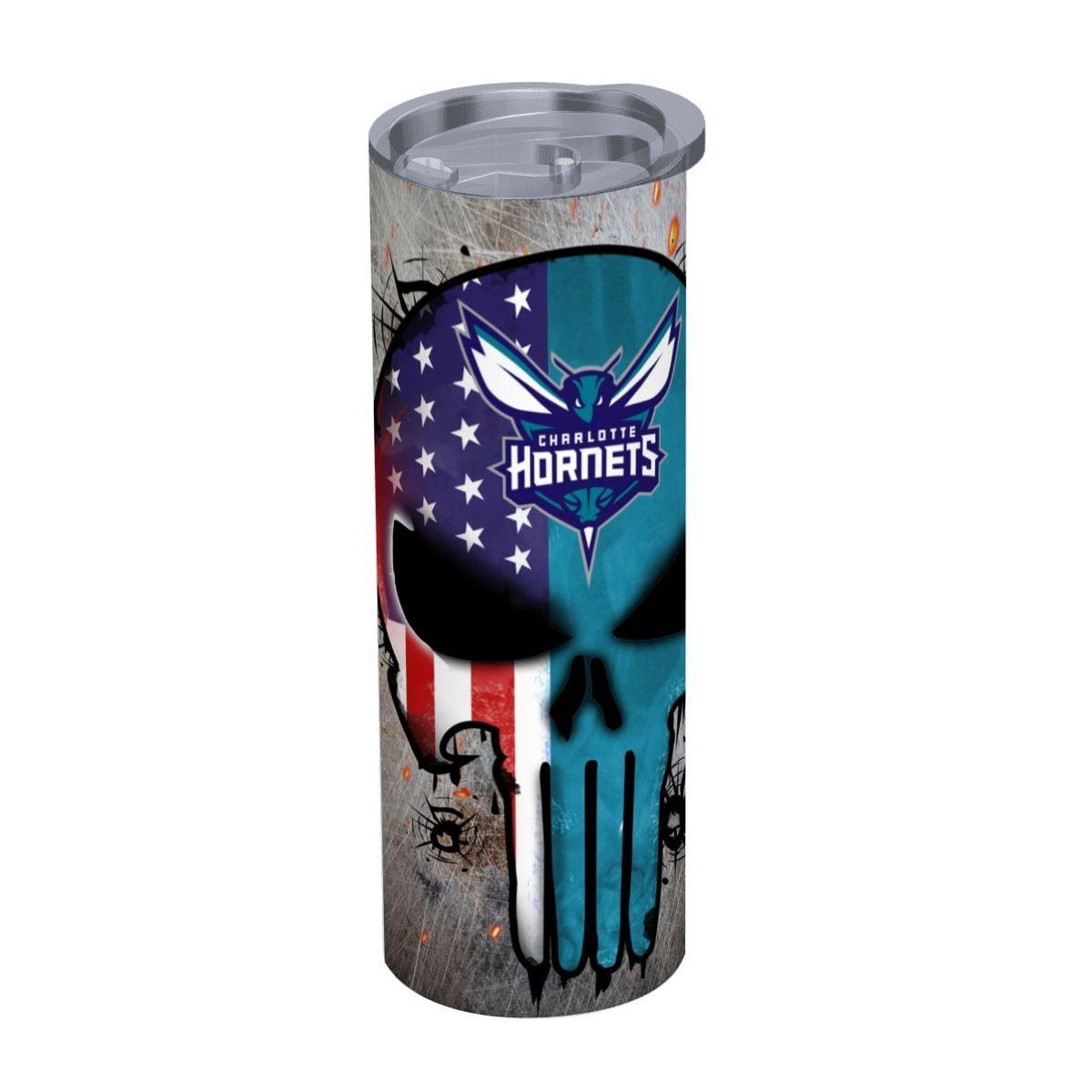 ColorFlow | Charlotte Basketball Inspired 20oz Straight Tumbler | Hornets Skull American Flag Design | Personalization Optional