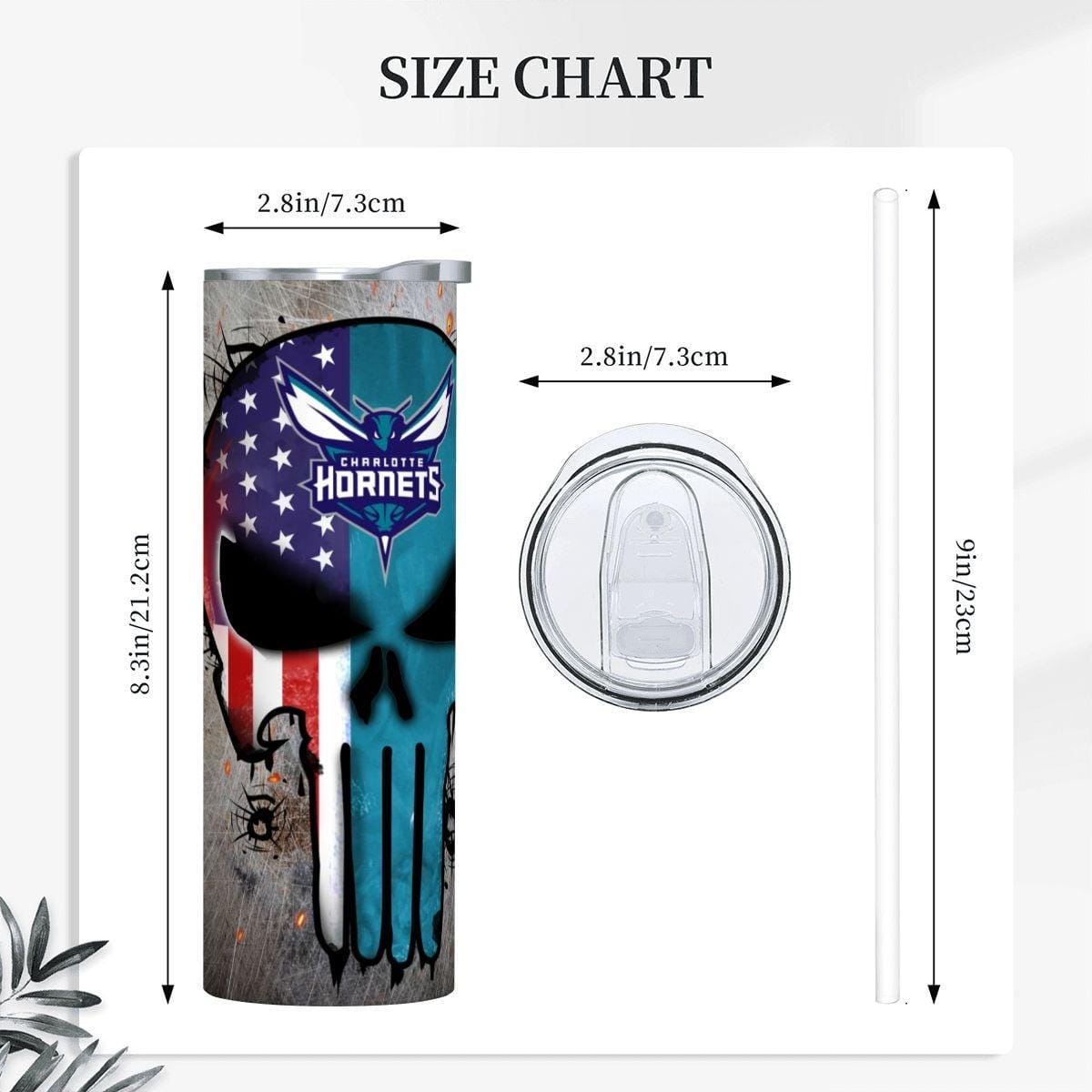 ColorFlow | Charlotte Basketball Inspired 20oz Straight Tumbler | Hornets Skull American Flag Design | Personalization Optional