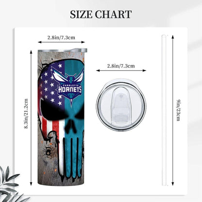 ColorFlow | Charlotte Basketball Inspired 20oz Straight Tumbler | Hornets Skull American Flag Design | Personalization Optional