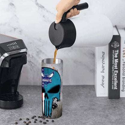 ColorFlow | Charlotte Basketball Inspired 20oz Straight Tumbler | Hornets Skull American Flag Design | Personalization Optional