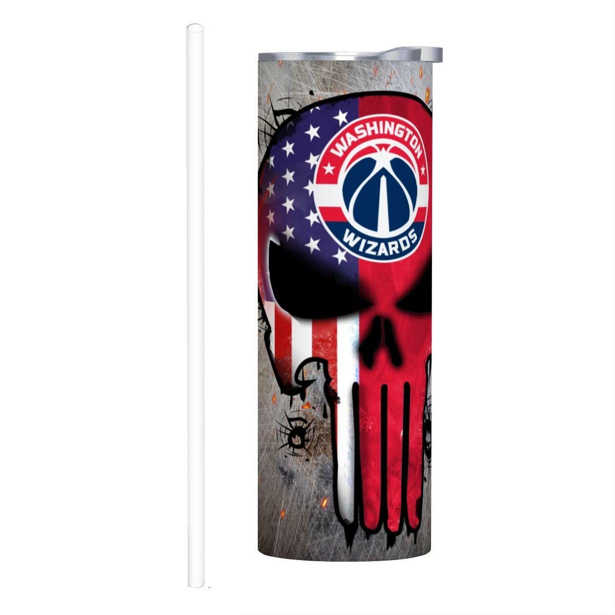 ColorFlow | Washington Basketball Inspired 20oz Straight Tumbler | Wizards Skull American Flag Design | Personalization Optional