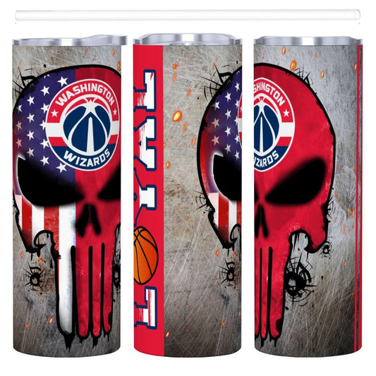 ColorFlow | Washington Basketball Inspired 20oz Straight Tumbler | Wizards Skull American Flag Design | Personalization Optional