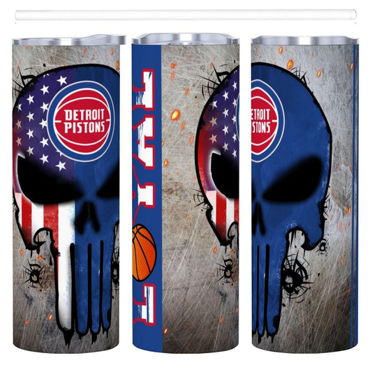 ColorFlow | Detroit Basketball Inspired 20oz Straight Tumbler | Pistons Skull American Flag Design | Personalization Optional