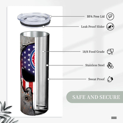 ColorFlow | Detroit Basketball Inspired 20oz Straight Tumbler | Pistons Skull American Flag Design | Personalization Optional