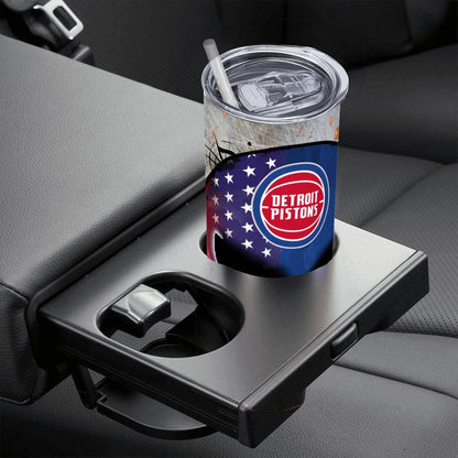 ColorFlow | Detroit Basketball Inspired 20oz Straight Tumbler | Pistons Skull American Flag Design | Personalization Optional
