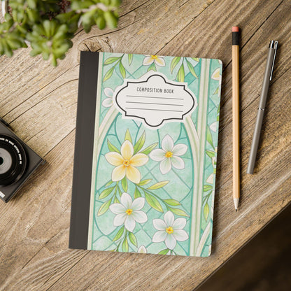 ColorFlow | Mint Blossom Composition Notebook | Light Floral Stained Glass Journal for School Work and Writing