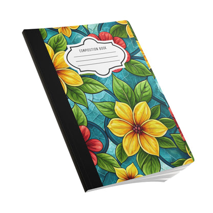 ColorFlow | Aqua Blossom Garden Composition Notebook | Bright Stained Glass Floral Journal for School and Creativity