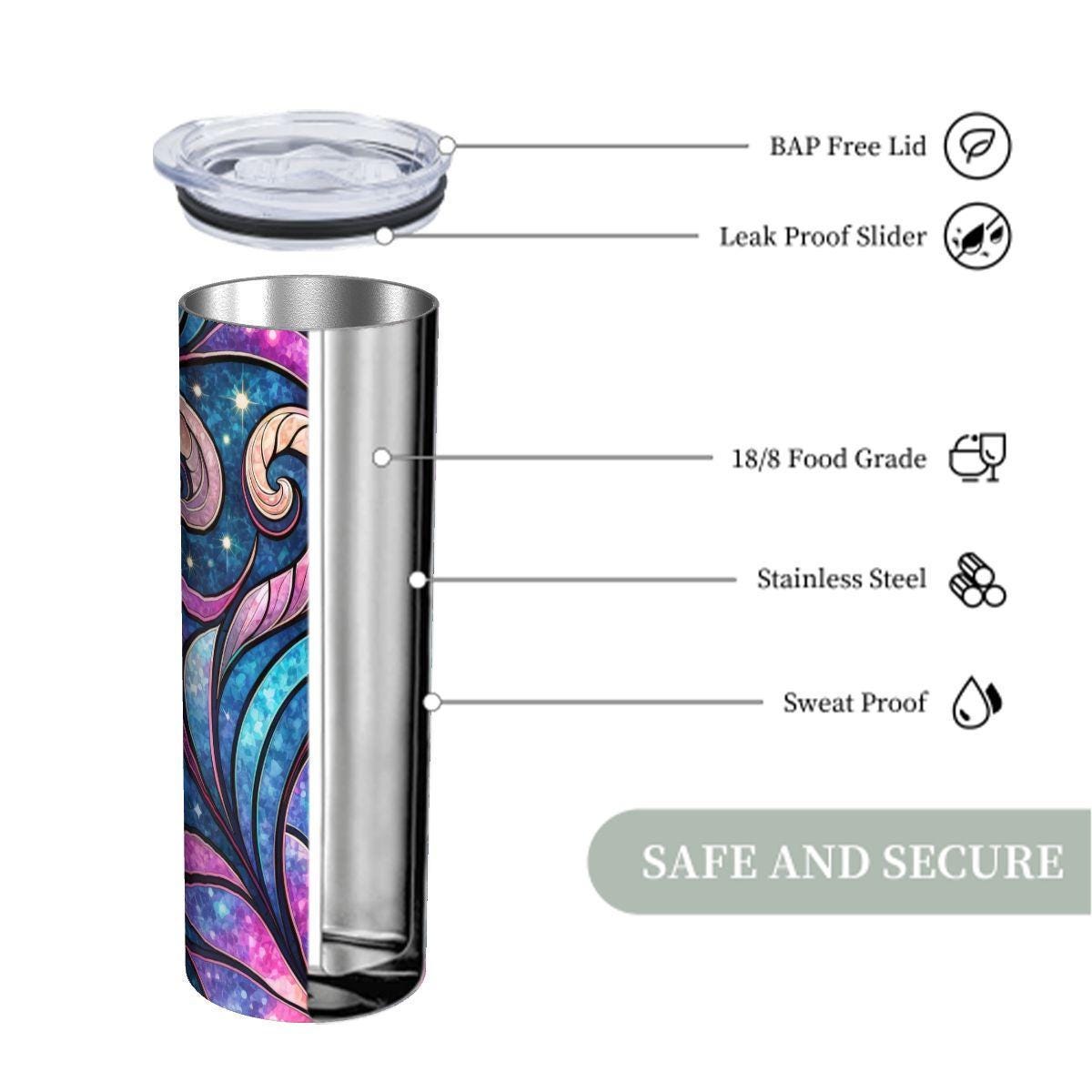 ColorFlow | Cosmic Swirl Night Sky 20oz Skinny Stainless Steel Tumbler with Straw | Galaxy Abstract Art Cup