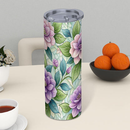 ColorFlow | Lavender Rose Garden 20oz Skinny Stainless Steel Tumbler with Straw | Elegant Pastel Floral Design