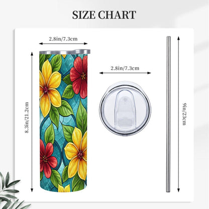 ColorFlow | Golden Petal Mosaic 20oz Skinny Stainless Steel Tumbler with Straw | Bright Floral Glass Pattern