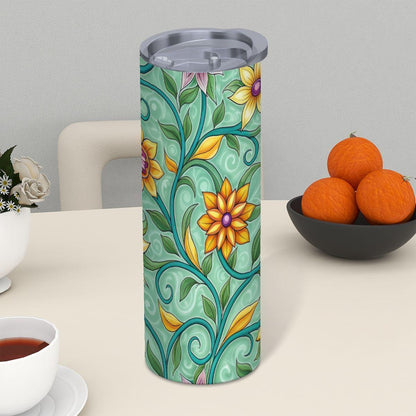 ColorFlow | Mint Vine Florals 20oz Skinny Stainless Steel Tumbler with Straw | Whimsical Spring Botanical Design