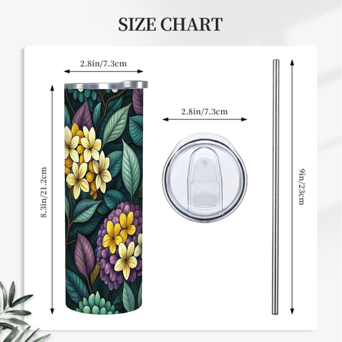 ColorFlow | Twilight Hydrangea Garden 20oz Skinny Stainless Steel Tumbler with Straw | Elegant Floral Night Art
