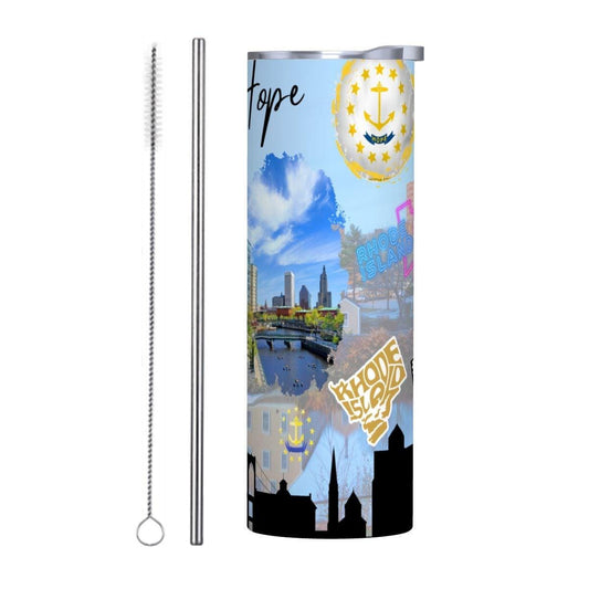 ColorFlow | Rhode Island Skinny Tumbler | Ocean State Hope City Scenic | Vintage License Plate Coastal Art | 20oz