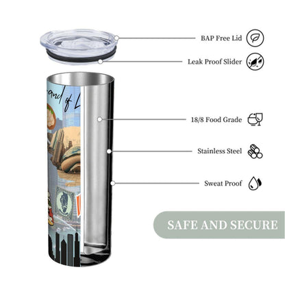 ColorFlow | Illinois Skinny Tumbler | State Pride License Plate Collage | Landmark Travel Design | 20oz Stainless Steel Cup