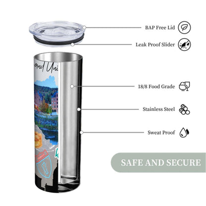 ColorFlow | Vermont Skinny Tumbler | State Pride License Plate Collage | Landmark Travel Design | 20oz Stainless Steel Cup