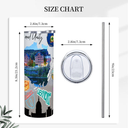 ColorFlow | Vermont Skinny Tumbler | State Pride License Plate Collage | Landmark Travel Design | 20oz Stainless Steel Cup