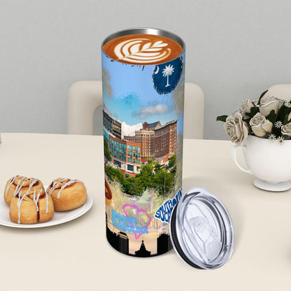 ColorFlow | South Carolina Skinny Tumbler | State Pride License Plate Collage | Landmark Travel Design | 20oz Stainless Steel Cup
