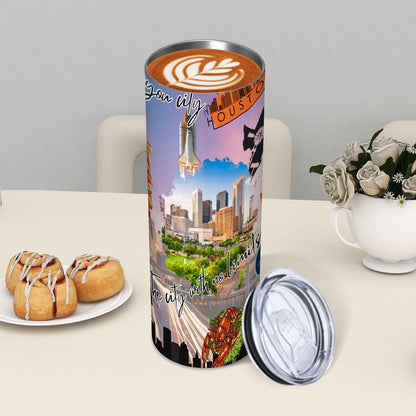 ColorFlow | Houston Texas City Tumbler | Bayou City Skyline Space Culture | 20oz Skinny Stainless Steel With Straw