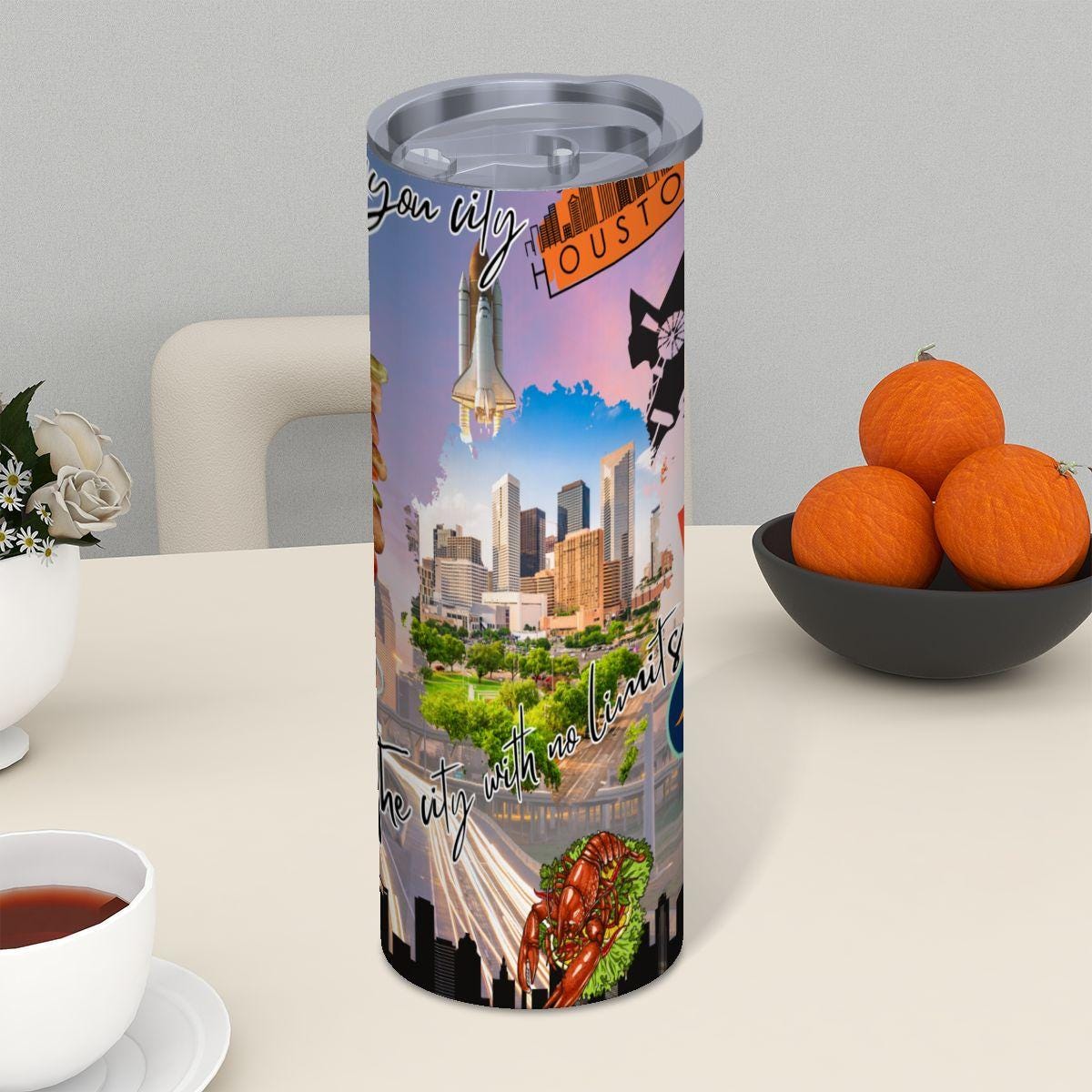 ColorFlow | Houston Texas City Tumbler | Bayou City Skyline Space Culture | 20oz Skinny Stainless Steel With Straw