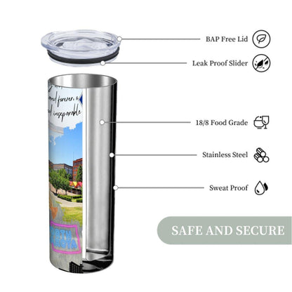 ColorFlow | North Dakota Whimsical State Map 20oz Skinny Tumbler | Cute Landmark Illustration Midwest Pride