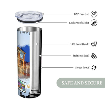 ColorFlow | New Hampshire State Pride Tumbler | Live Free Or Die Town Square Art | 20oz Skinny Stainless Steel With Straw