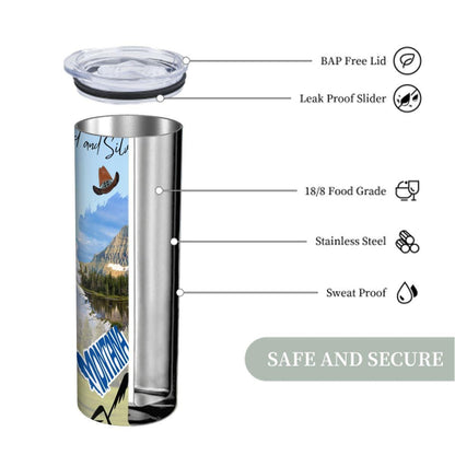 ColorFlow | Montana State Pride Tumbler | Scenic Mountain License Plate Art | 20oz Skinny Stainless Steel With Straw