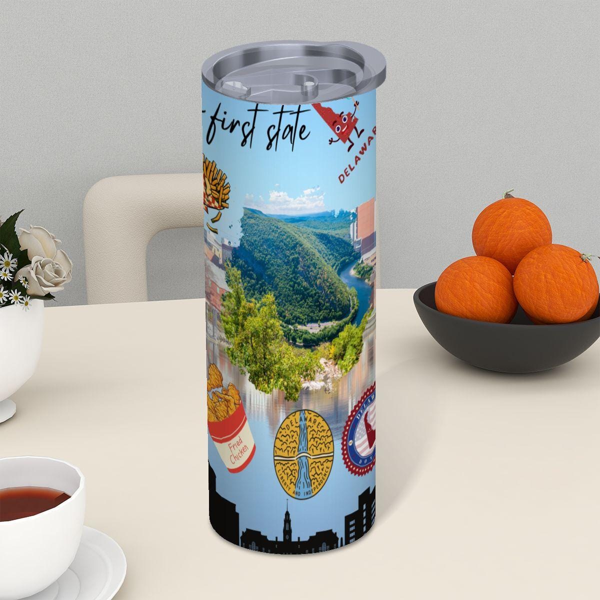 ColorFlow | Delaware State Pride Tumbler | The First State Scenic River Valley | 20oz Skinny Stainless Steel With Straw