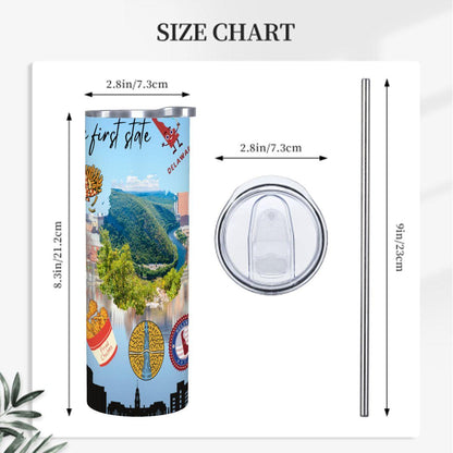 ColorFlow | Delaware State Pride Tumbler | The First State Scenic River Valley | 20oz Skinny Stainless Steel With Straw