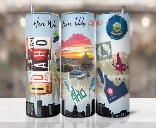 ColorFlow | Idaho State Pride Tumbler | Here We Have Idaho Scenic Capitol Art | 20oz Skinny Stainless Steel With Straw